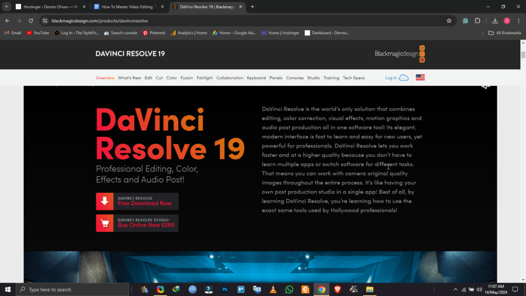 A picture showing Davinci Resolve video editing software