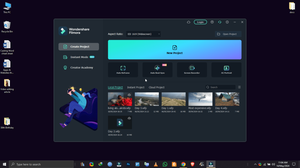 A picture of Wondershare Filmora video editing program
